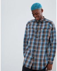 ASOS DESIGN Oversized Check Shirt With Distressing