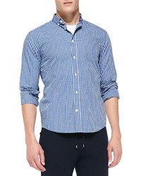 Vince Two Tone Gingham Check Shirt Bluewhite