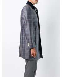 Thom Browne Checked Ball Collar Overcoat Blue
