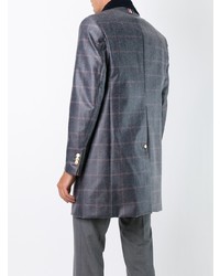 Thom Browne Checked Ball Collar Overcoat Blue