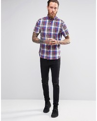 Penfield Shirt With Check Short Sleeves In Classic Regular Fit In Blue