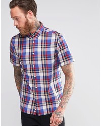 Penfield Shirt With Check Short Sleeves In Classic Regular Fit In Blue
