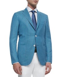 Ermenegildo Zegna Check Wool Silk Two Button Jacket Blue