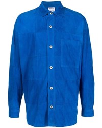 Blue Check Suede Shirt Jackets for Men | Lookastic