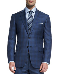 Brioni Colosseo Check Two Piece Wool Suit Blue