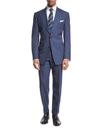 Tom Ford Windsor Base Double Windowpane Two Piece Suit Bright Blue