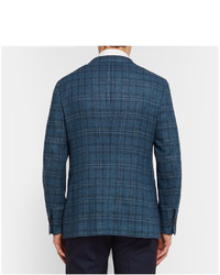 Isaia Blue Checked Wool And Silk Blend Blazer