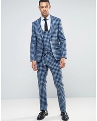 Asos Slim Suit Jacket In 100% Wool Blue Check