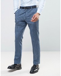 Asos Slim Suit Pant In 100% Wool Blue Check