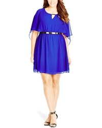 City Chic Belted Capelet Dress