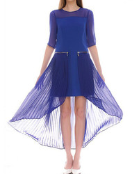 Choies Blue Chiffon Dress With Detachable Pleat Hem