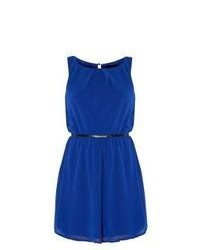 New Look Blue Chiffon Belted Skater Dress