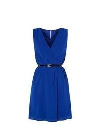 New Look Blue Chiffon Bow Belted Wrap Dress