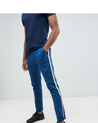 ASOS DESIGN Tall Slim Trousers In Blue With Side Taping