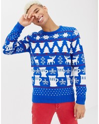 Burton Menswear Christmas Light Up Beer Stags Jumper In Blue