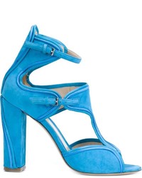 Monique Lhuillier Buckled Chunky High Heel Sandals