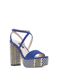 Blue Chunky Suede Heeled Sandals