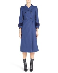 Fendi Double Breasted Wool Blend Coat With Genuine Mink S