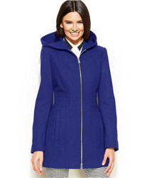 Anne Klein Hooded Wool Blend Zip Front Walker Coat