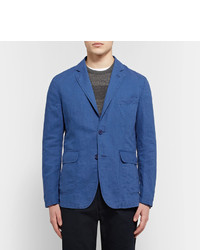 Aspesi Blue Slim Fit Unstructured Cotton And Linen Blend Blazer