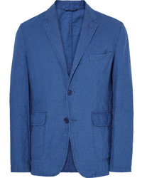 Aspesi Blue Slim Fit Unstructured Cotton And Linen Blend Blazer