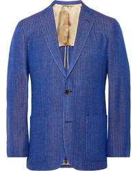 Freemans Sporting Club Blue Slim Fit Cotton Jacquard Blazer