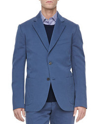 Vince Linen Blend Suit Jacket Blue