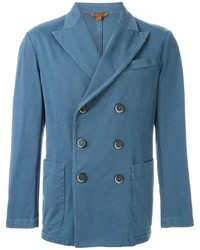 Blue Cotton Double Breasted Blazer