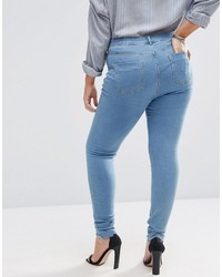 Asos Curve Lisbon Mid Rise Skinny Jean In Honey Light Wash With High Low Hem
