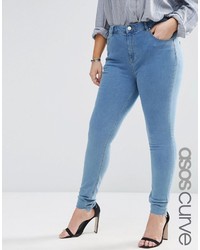 Asos Curve Lisbon Mid Rise Skinny Jean In Honey Light Wash With High Low Hem