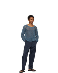 Nicholas Daley Blue Knit Gart Dyed Sweater