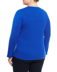 Neiman Marcus Cashmere Crewneck Sweater Blue Plus Size