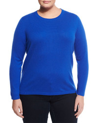 Neiman Marcus Cashmere Crewneck Sweater Blue Plus Size