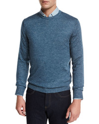 Ermenegildo Zegna Cashmere Silk Crewneck Sweater Medium Blue