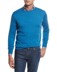 Peter Millar Crown Soft Merino Wool Silk Crewneck Sweater Bogue Blue