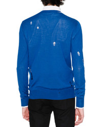 Alexander McQueen Distressed Crewneck Sweater Blue