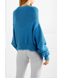 Unravel Project Distressed Ribbed Cotton And Cashmere Blend Sweater