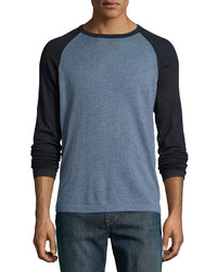 Neiman Marcus Feeder Stripe Raglan Sweater Blue