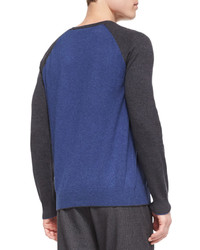 Vince Flecked Raglan Sleeve Baseball Sweater Blue
