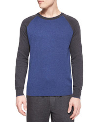 Vince Flecked Raglan Sleeve Baseball Sweater Blue