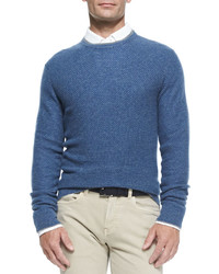 Loro Piana Girocollo Cashmere Crewneck Sweater Ocean Blue