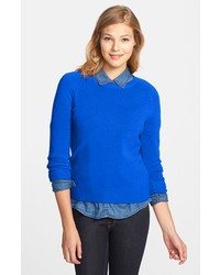 Halogen Long Sleeve Crewneck Cashmere Sweater Blue Mazarine Small
