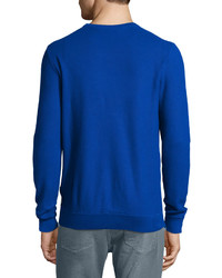 Michael Kors Michl Kors Pique Stitched Cotton Crewneck Sweater Blue