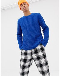 ASOS DESIGN Relaxed Fit Knitted Chenille Jumper In Cobalt