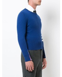 Thom Browne Short Crewneck Pullover With 4 Bar Stripe In Blue Cashmere