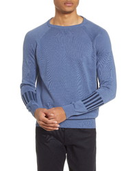 Christopher Bates Stripe Sleeve Cotton Crewneck Sweater