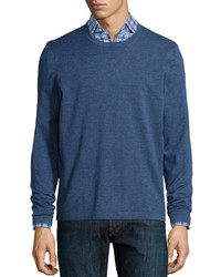 Neiman Marcus Superfine Cashmere Crewneck Sweater Blue