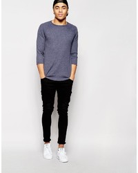 Asos Brand Ribbed Jersey Extreme Muscle 34 Sleeve T Shirt In Navy