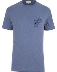 River Island Blue Marl New York Print T Shirt