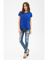 Forever 21 Contemporary Chiffon Paneled Knit Tee